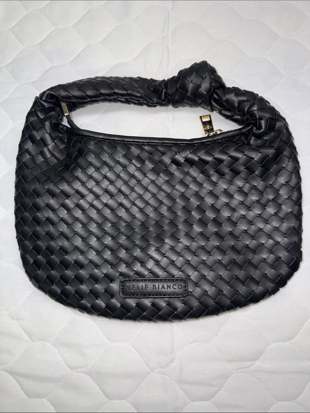 Melie Bianco Black Woven Knot-Handle Hobo